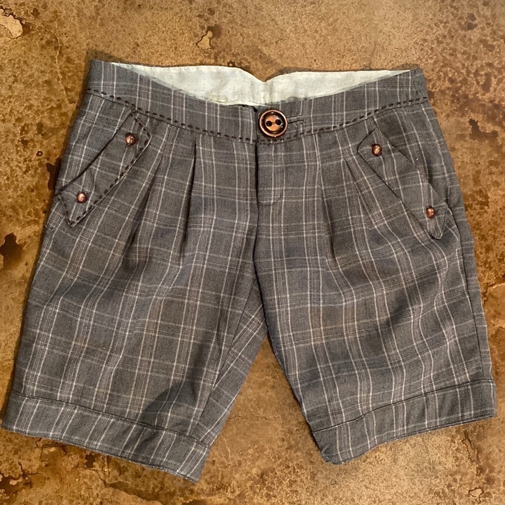 MISS Me grey plaid flat front cuffed Bermuda dress shorts